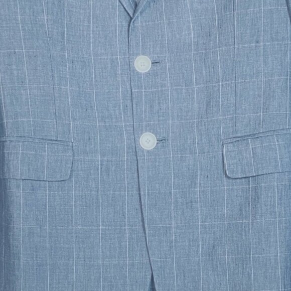 Michael Kors Blue Windowpane Linen Blazer Womens 14R Tailored Fully Lined 2 Butt - Picture 7 of 11
